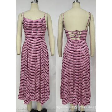 Mujeres de hombro geométrico Pink Staps Vestido sin espalda